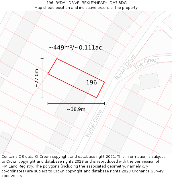 196, RYDAL DRIVE, BEXLEYHEATH, DA7 5DG: Plot and title map