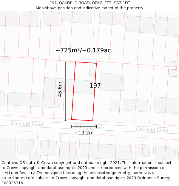 197, OAKFIELD ROAD, BENFLEET, SS7 1DT: Plot and title map