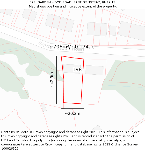 198, GARDEN WOOD ROAD, EAST GRINSTEAD, RH19 1SJ: Plot and title map