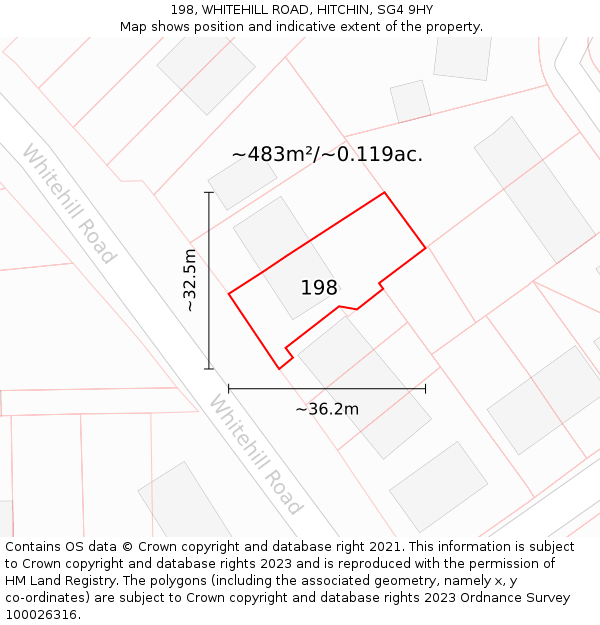 198, WHITEHILL ROAD, HITCHIN, SG4 9HY: Plot and title map