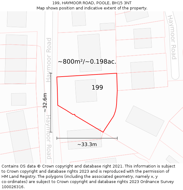 199, HAYMOOR ROAD, POOLE, BH15 3NT: Plot and title map