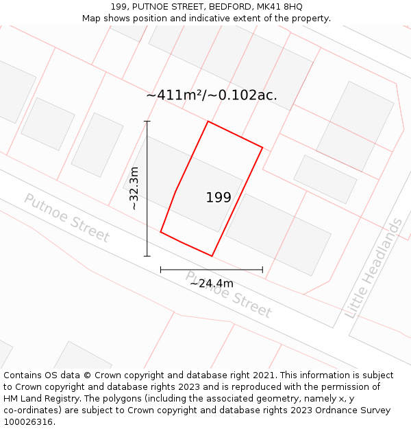 199, PUTNOE STREET, BEDFORD, MK41 8HQ: Plot and title map