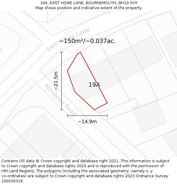 19A, EAST HOWE LANE, BOURNEMOUTH, BH10 5HY: Plot and title map