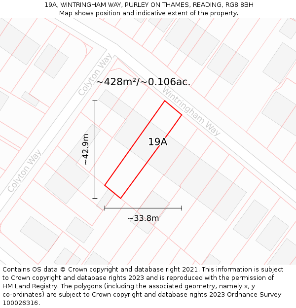 19A, WINTRINGHAM WAY, PURLEY ON THAMES, READING, RG8 8BH: Plot and title map