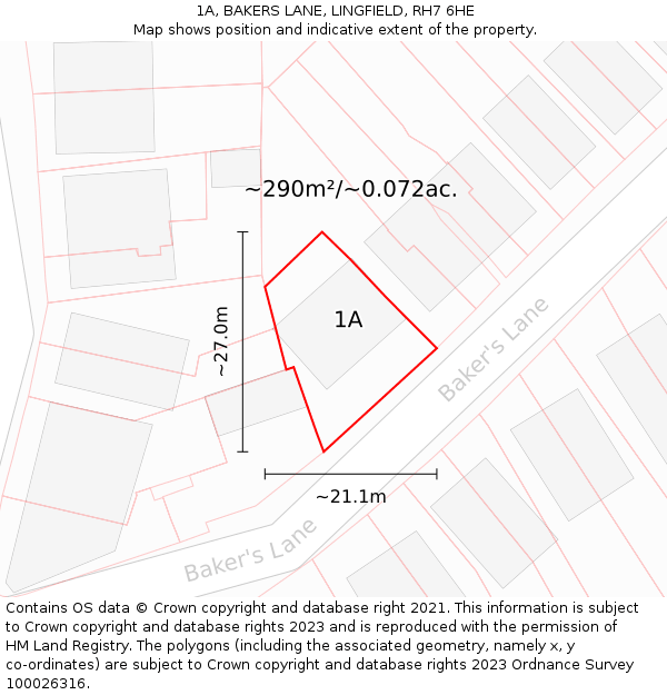 1A, BAKERS LANE, LINGFIELD, RH7 6HE: Plot and title map