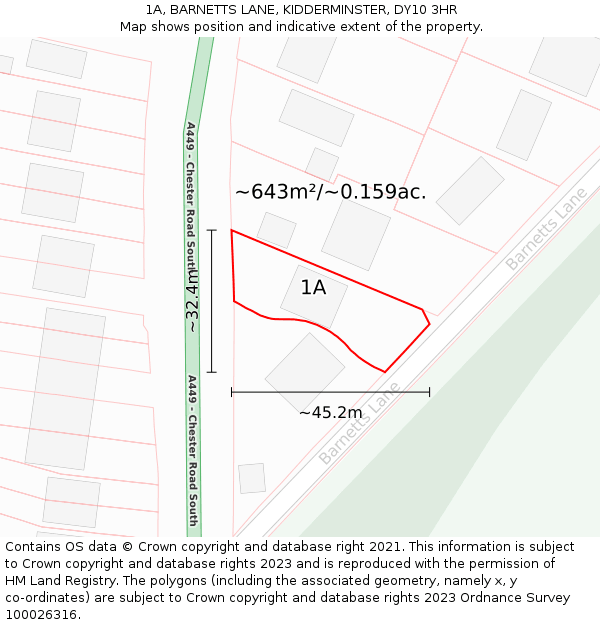 1A, BARNETTS LANE, KIDDERMINSTER, DY10 3HR: Plot and title map