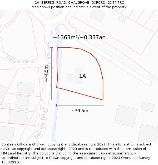 1A, BERRICK ROAD, CHALGROVE, OXFORD, OX44 7RQ: Plot and title map