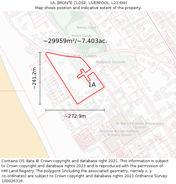 1A, BRONTE CLOSE, LIVERPOOL, L23 6XH: Plot and title map