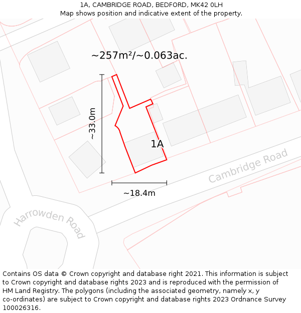 1A, CAMBRIDGE ROAD, BEDFORD, MK42 0LH: Plot and title map