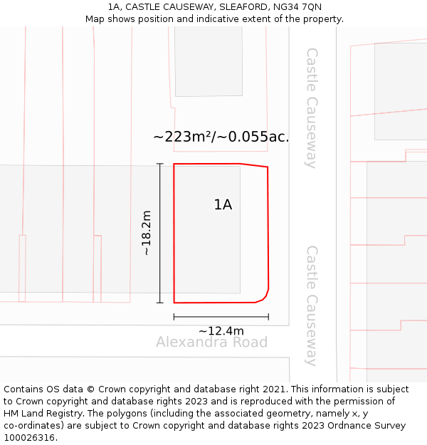 1A, CASTLE CAUSEWAY, SLEAFORD, NG34 7QN: Plot and title map