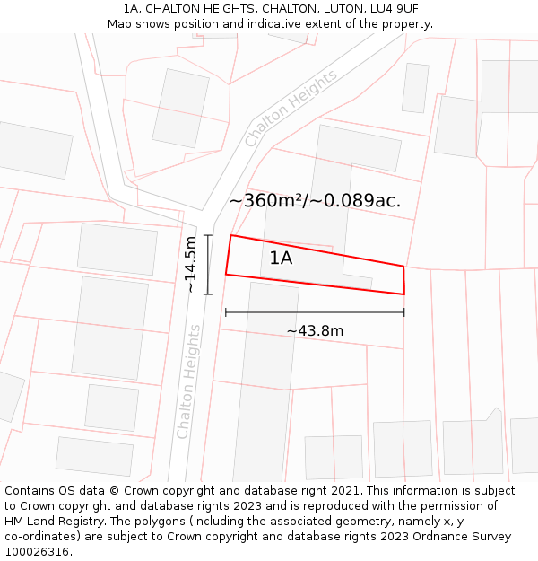 1A, CHALTON HEIGHTS, CHALTON, LUTON, LU4 9UF: Plot and title map