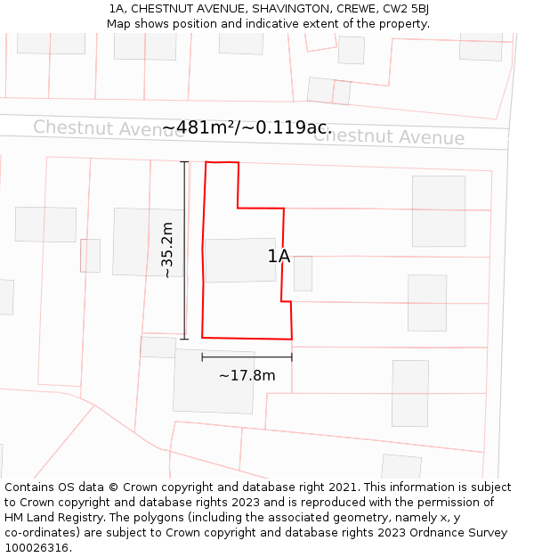 1A, CHESTNUT AVENUE, SHAVINGTON, CREWE, CW2 5BJ: Plot and title map