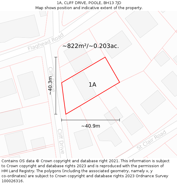 1A, CLIFF DRIVE, POOLE, BH13 7JD: Plot and title map