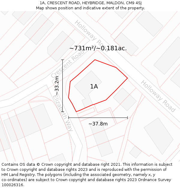 1A, CRESCENT ROAD, HEYBRIDGE, MALDON, CM9 4SJ: Plot and title map