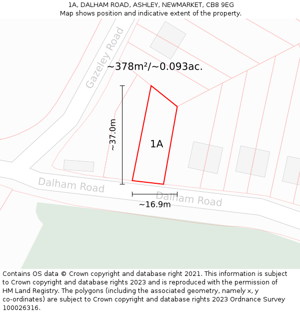 1A, DALHAM ROAD, ASHLEY, NEWMARKET, CB8 9EG: Plot and title map