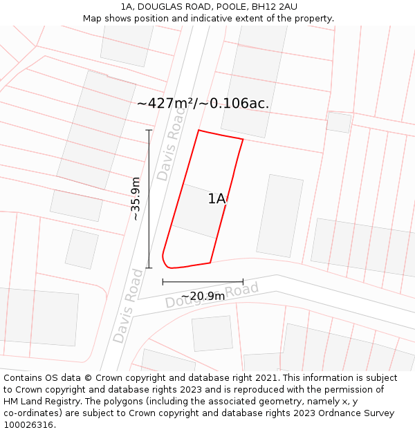 1A, DOUGLAS ROAD, POOLE, BH12 2AU: Plot and title map