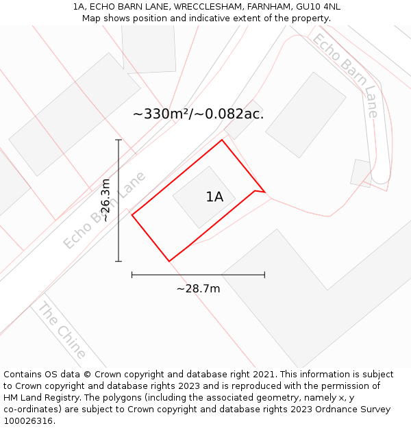 1A, ECHO BARN LANE, WRECCLESHAM, FARNHAM, GU10 4NL: Plot and title map