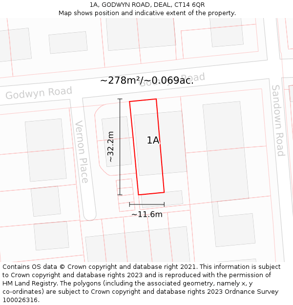 1A, GODWYN ROAD, DEAL, CT14 6QR: Plot and title map