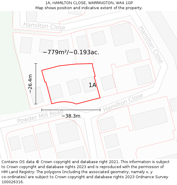 1A, HAMILTON CLOSE, WARRINGTON, WA4 1GP: Plot and title map