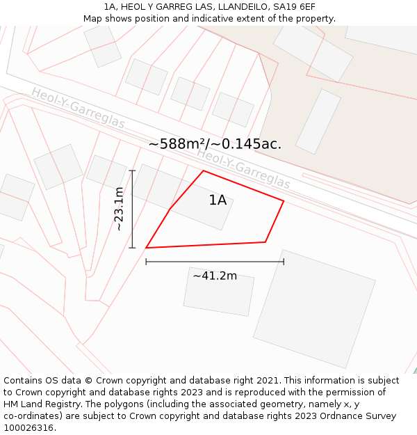 1A, HEOL Y GARREG LAS, LLANDEILO, SA19 6EF: Plot and title map