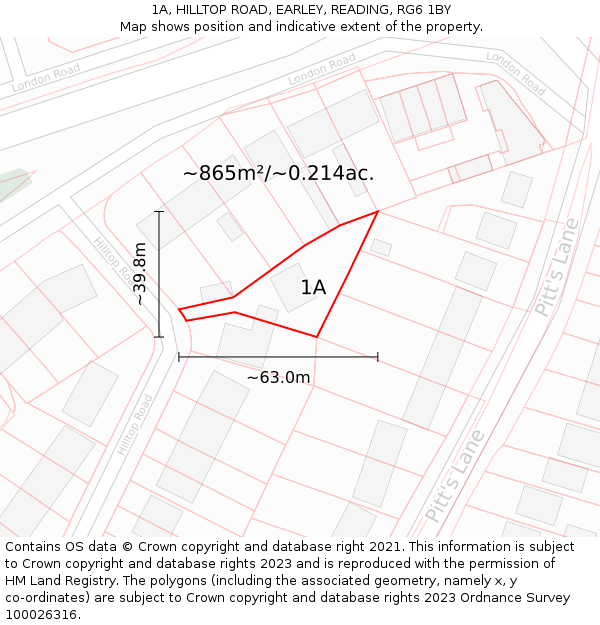 1A, HILLTOP ROAD, EARLEY, READING, RG6 1BY: Plot and title map