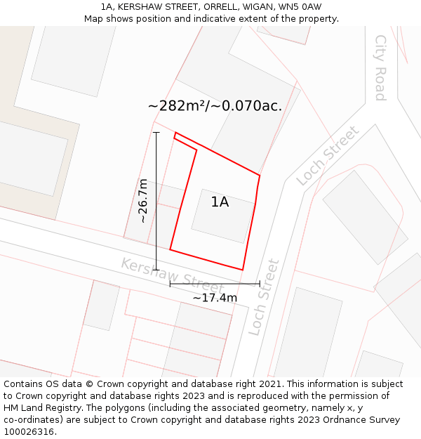 1A, KERSHAW STREET, ORRELL, WIGAN, WN5 0AW: Plot and title map