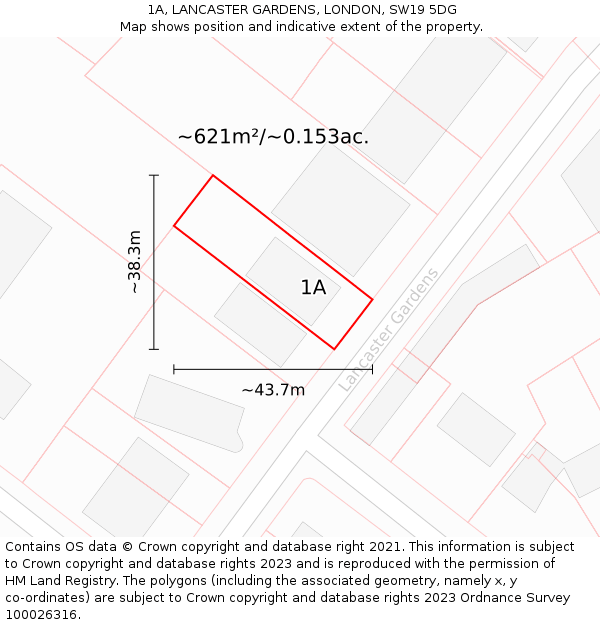 1A, LANCASTER GARDENS, LONDON, SW19 5DG: Plot and title map