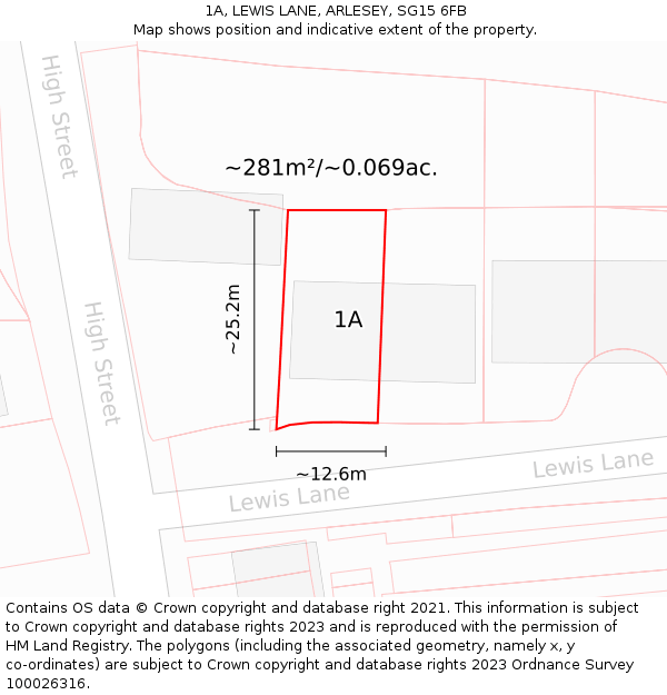 1A, LEWIS LANE, ARLESEY, SG15 6FB: Plot and title map