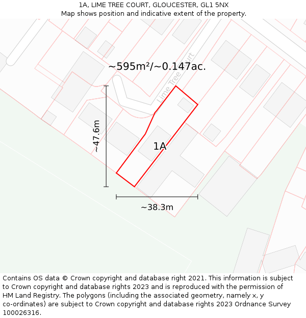 1A, LIME TREE COURT, GLOUCESTER, GL1 5NX: Plot and title map