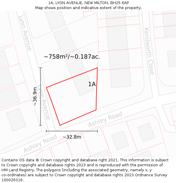 1A, LYON AVENUE, NEW MILTON, BH25 6AP: Plot and title map