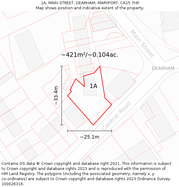 1A, MAIN STREET, DEARHAM, MARYPORT, CA15 7HP: Plot and title map