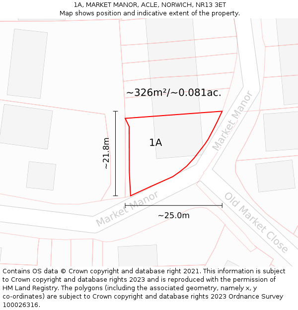 1A, MARKET MANOR, ACLE, NORWICH, NR13 3ET: Plot and title map