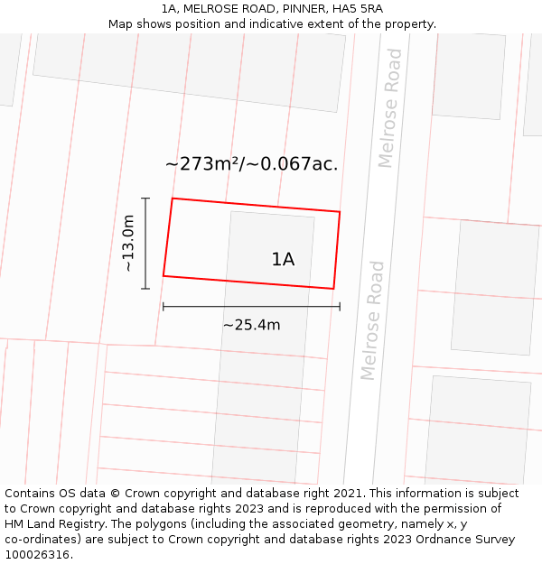 1A, MELROSE ROAD, PINNER, HA5 5RA: Plot and title map