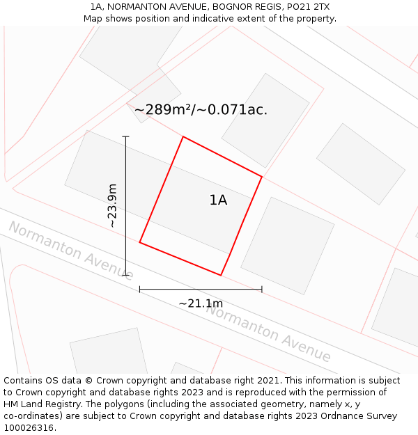 1A, NORMANTON AVENUE, BOGNOR REGIS, PO21 2TX: Plot and title map