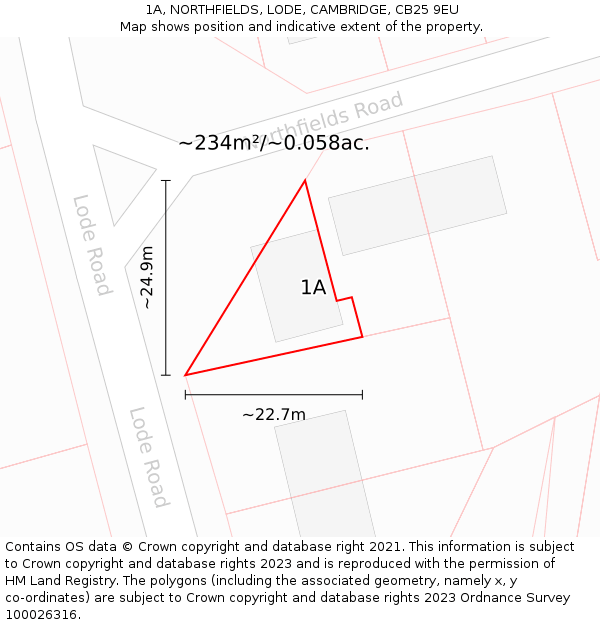 1A, NORTHFIELDS, LODE, CAMBRIDGE, CB25 9EU: Plot and title map