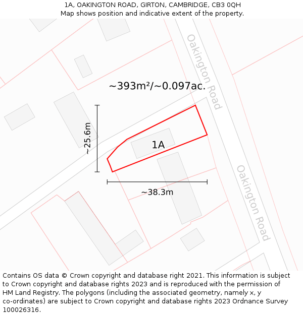 1A, OAKINGTON ROAD, GIRTON, CAMBRIDGE, CB3 0QH: Plot and title map