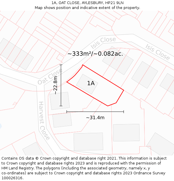 1A, OAT CLOSE, AYLESBURY, HP21 9LN: Plot and title map