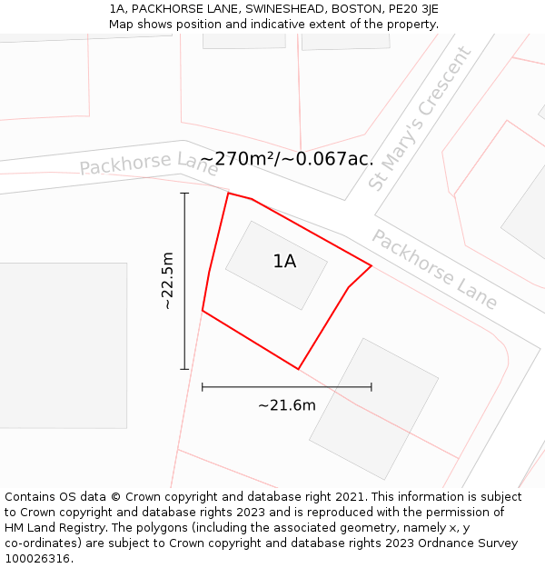 1A, PACKHORSE LANE, SWINESHEAD, BOSTON, PE20 3JE: Plot and title map