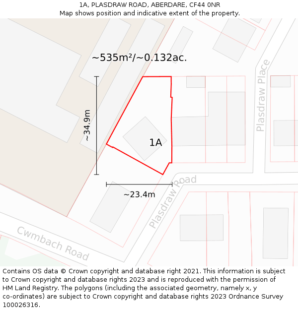 1A, PLASDRAW ROAD, ABERDARE, CF44 0NR: Plot and title map