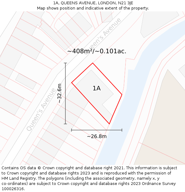 1A, QUEENS AVENUE, LONDON, N21 3JE: Plot and title map