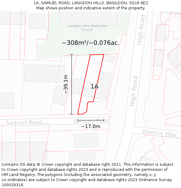 1A, SAMUEL ROAD, LANGDON HILLS, BASILDON, SS16 6EZ: Plot and title map