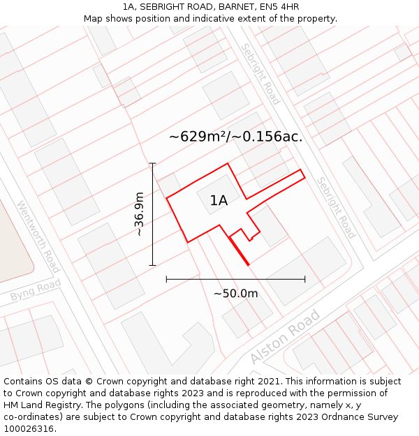 1A, SEBRIGHT ROAD, BARNET, EN5 4HR: Plot and title map