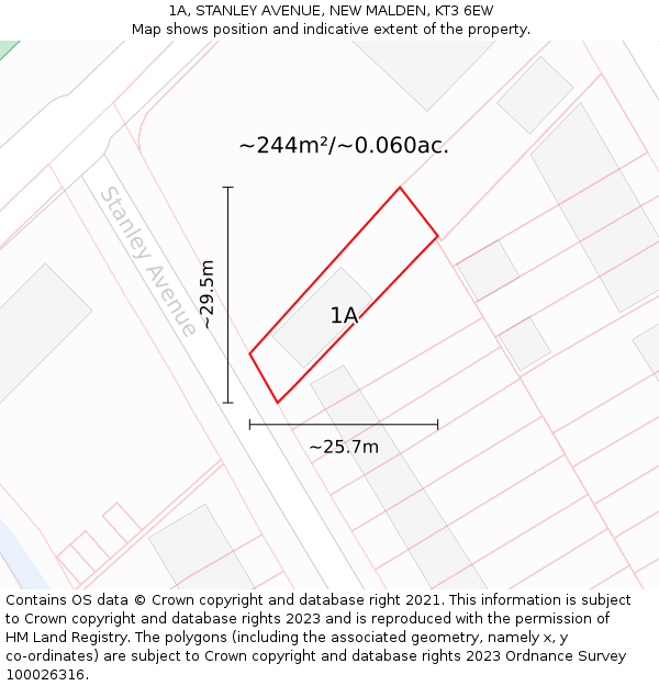 1A, STANLEY AVENUE, NEW MALDEN, KT3 6EW: Plot and title map