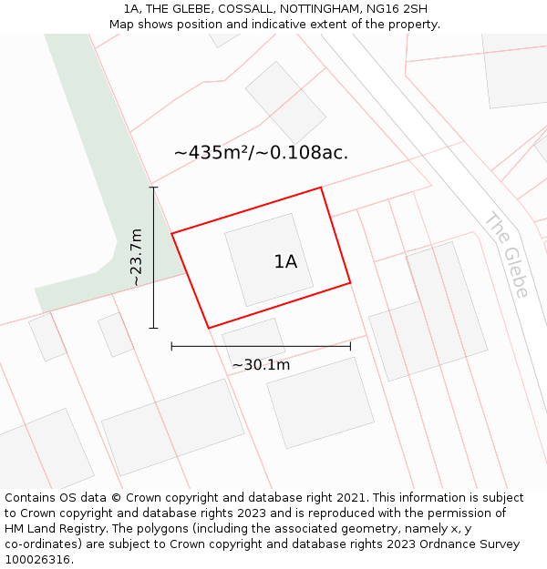 1A, THE GLEBE, COSSALL, NOTTINGHAM, NG16 2SH: Plot and title map