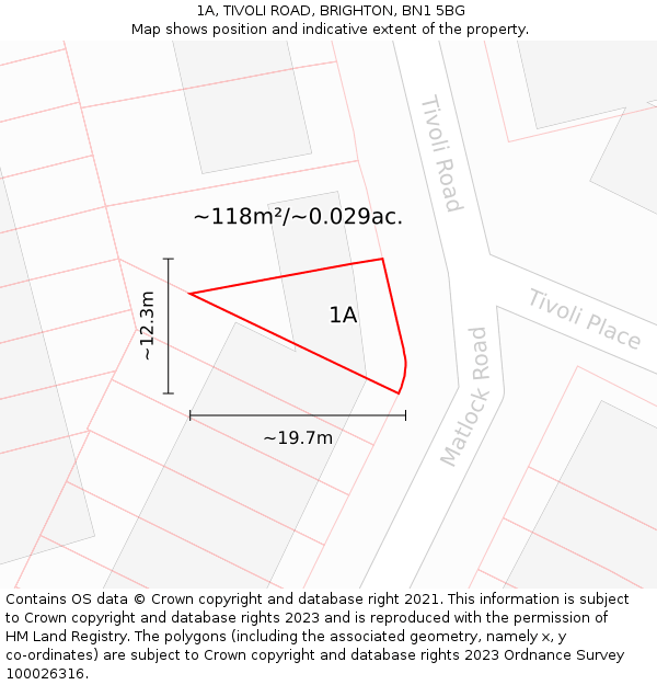 1A, TIVOLI ROAD, BRIGHTON, BN1 5BG: Plot and title map