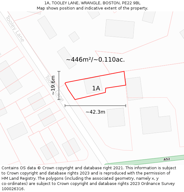 1A, TOOLEY LANE, WRANGLE, BOSTON, PE22 9BL: Plot and title map