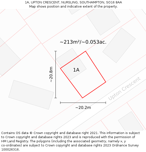 1A, UPTON CRESCENT, NURSLING, SOUTHAMPTON, SO16 8AA: Plot and title map