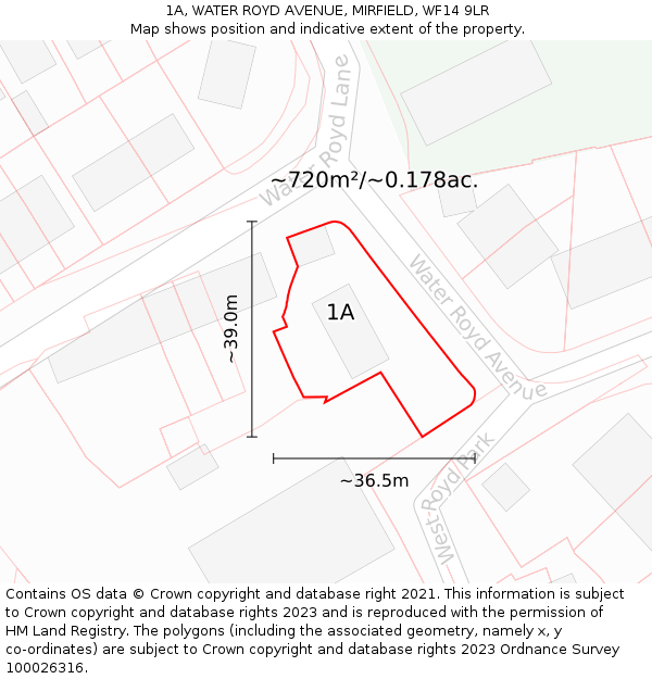 1A, WATER ROYD AVENUE, MIRFIELD, WF14 9LR: Plot and title map