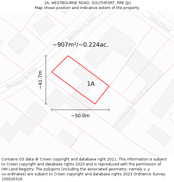 1A, WESTBOURNE ROAD, SOUTHPORT, PR8 2JU: Plot and title map