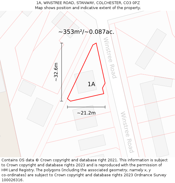 1A, WINSTREE ROAD, STANWAY, COLCHESTER, CO3 0PZ: Plot and title map